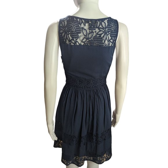 LC Lauren Conrad Navy Lace Floral Fit and Flare Sleeveless Above Knee Dress - Picture 5 of 9
